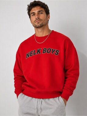 NELK Boys Red Crewneck Sweatshirt | Size Medium | Cotton Blend Graphic Pullover